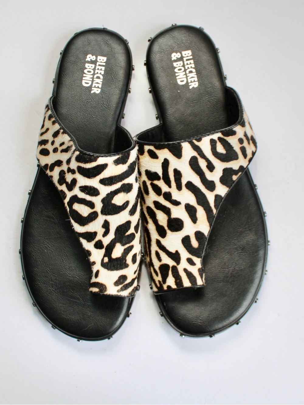 BLEECKER & BOND Heidi Cowhide Calf-Hair Leopard Studded Sandals Size 8.5